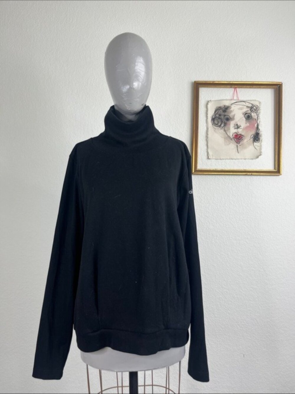 Alo Yoga Hazy Mock Neck Pullover Ribbed Sleeve Pleated Hem